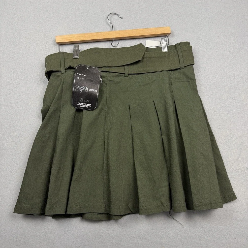 NWT Thrill Plus Size 2X Green Pleated Mini Skirt Y2K High Rise Soft Stretchy - Picture 5 of 5